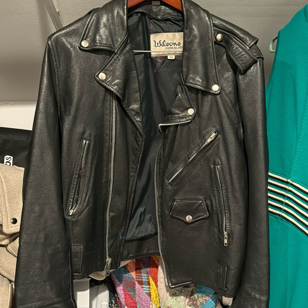 Vintage Wilson black leather motorcycle jacket